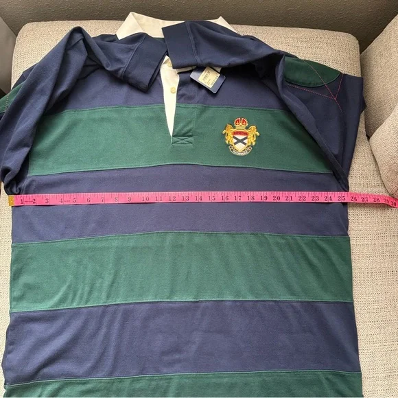 NWT Façonnable Men’s XXL Striped Rugby Polo Shirt Navy Green White Crest Logo - Picture 9 of 12